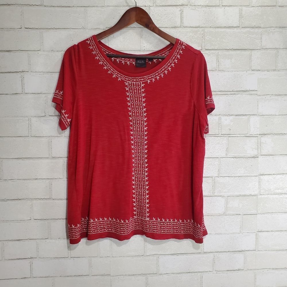 Rafaella short sleeve embroidered top